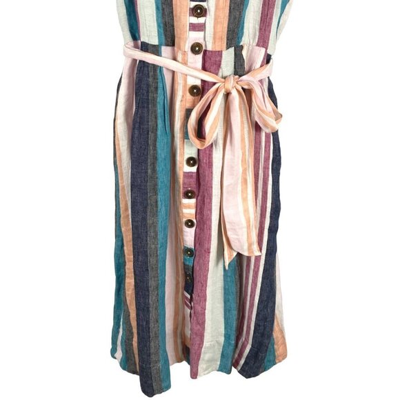 J. Crew Button Up Midi Dress In Mixed Stripe Size 10 Linen Tie Waist NWT DR-1176 - Picture 5 of 12